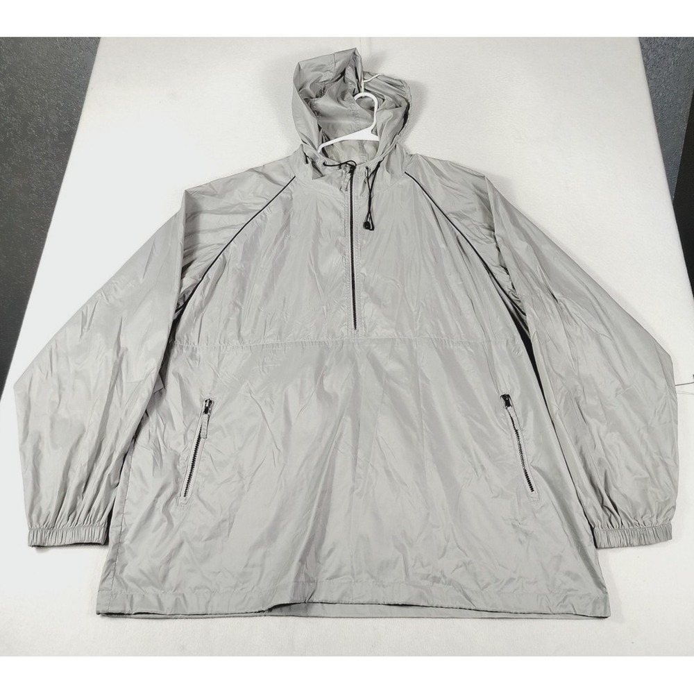 Foot Locker Jacket Mens 3XL Gray Packable Hooded 1/2 Zip Windbreaker Rain Shell